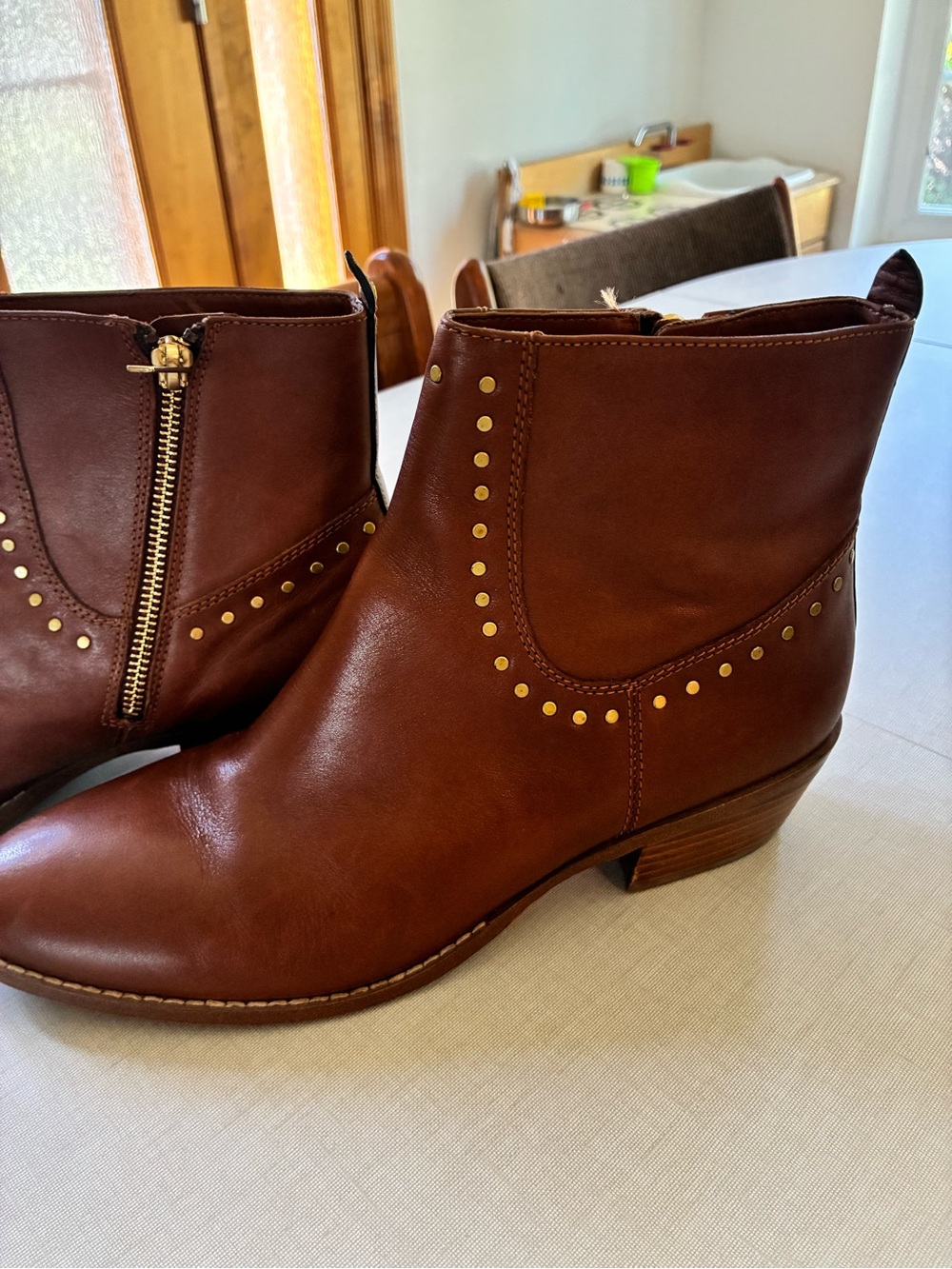 Coach Eva Brown Leather Studded Ankle Booties